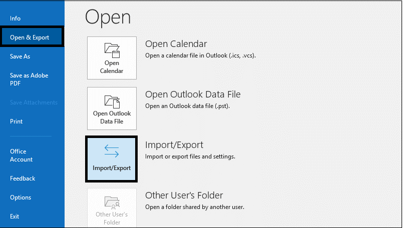 Select Import Export Option